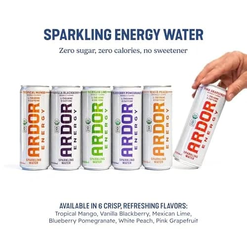 ARDOR ENERGY Pink Grapefruit Sparkling Water 12 Fl Oz | Unsweetened, Organic, Zero Calorie thumbnail 2
