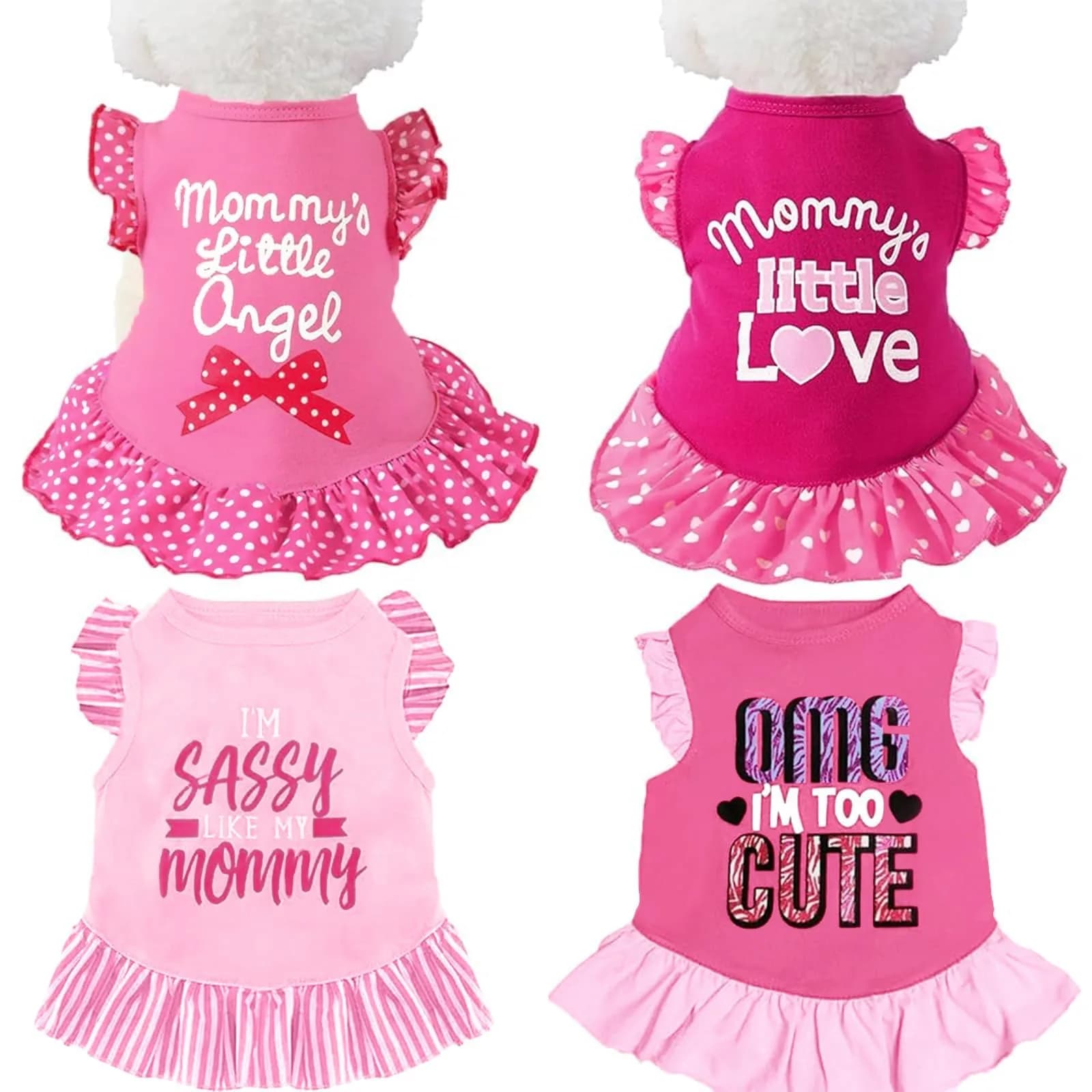 XPUDAC Small Dog Dress 4 Pack | Cute Pink Angel Pet Apparel for Small Dogs & Cats