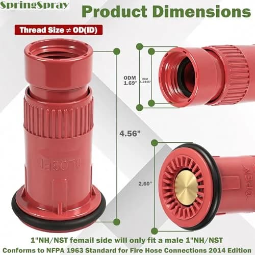 SpringSpray 1 Inch Fire Hose Nozzle Thermoplastic NH/NST 1" Fire Nozzles | Adjustable, Lightweight & Durable thumbnail 2