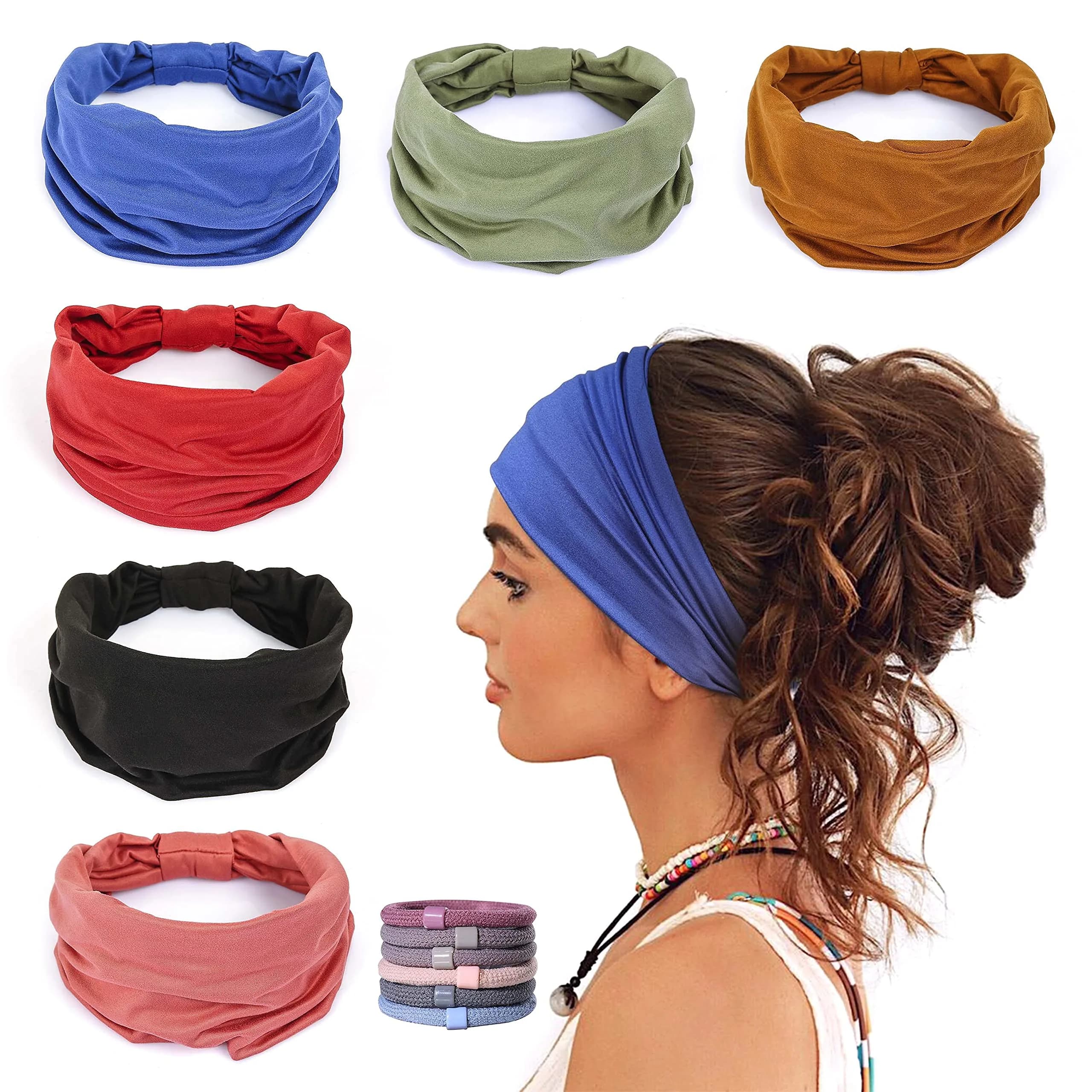 GiLi 6 Pack Wide Headbands for Women 5.5-inch | Non Slip, Soft Elastic, Sweat-Wicking Head Wraps