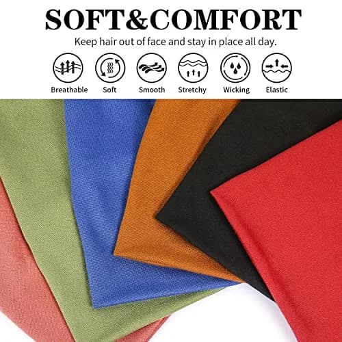 GiLi 6 Pack Wide Headbands for Women 5.5-inch | Non Slip, Soft Elastic, Sweat-Wicking Head Wraps thumbnail 5