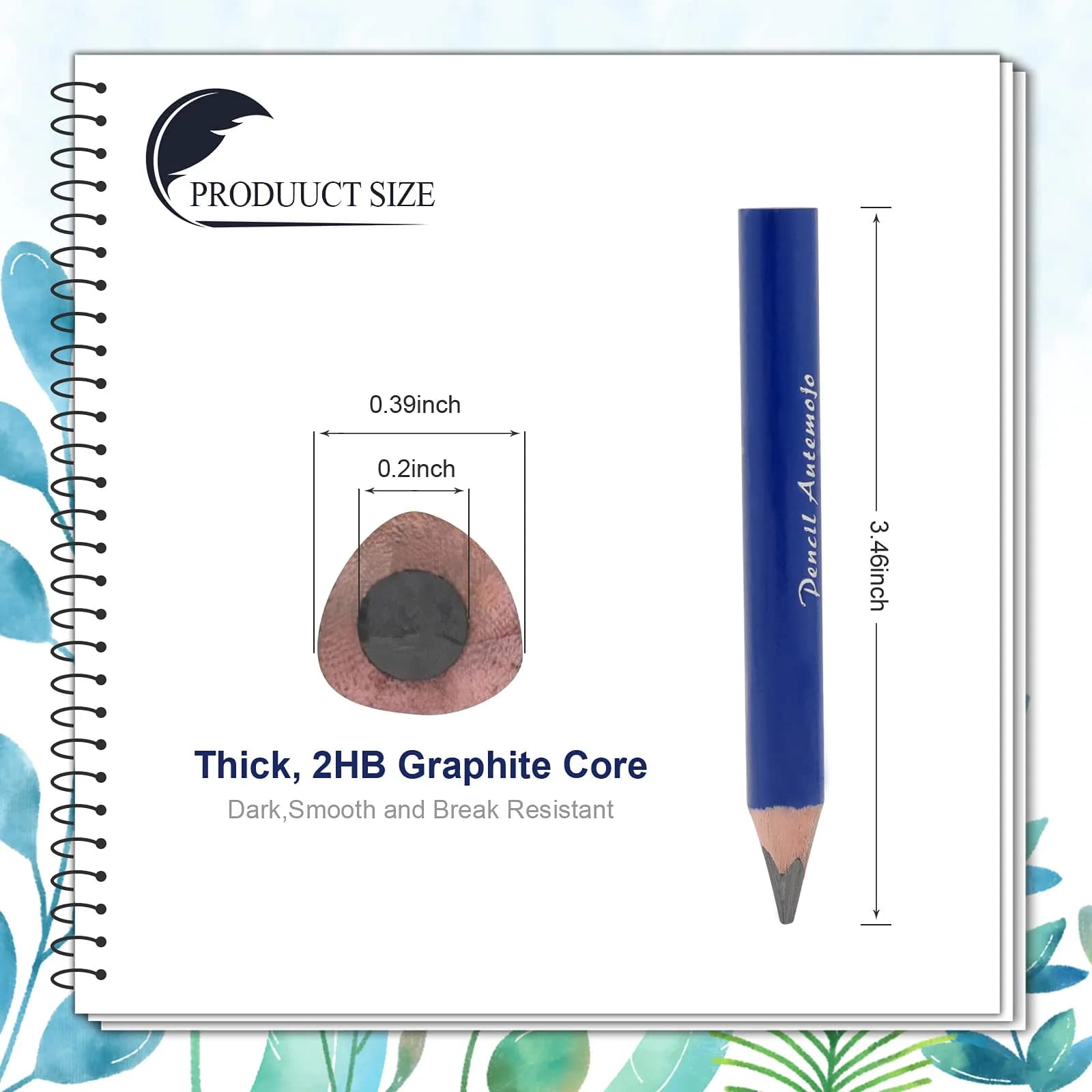 AUTEMOJO Triangular Fat Pencils 3.5-inch (88.9mm) | 5mm Core, Pack of 8 - view 2