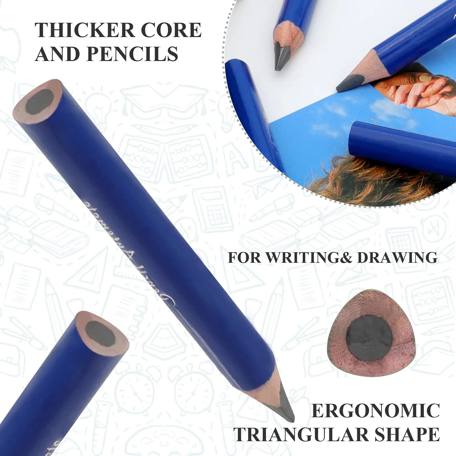 AUTEMOJO Triangular Fat Pencils 3.5-inch (88.9mm) | 5mm Core, Pack of 8 - view 3