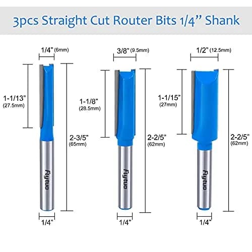 Flytuo Straight Dado Cut Router Bit Set 1/4" Shank, 3PCS Double Flute Plywood Straight Cut Router Bit Set | Create Groove, Dado with Diameter 1/4", 3/8", 1/2" thumbnail 2