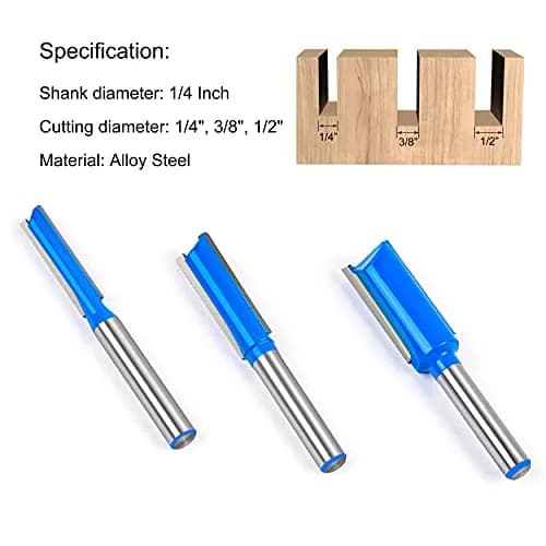 Flytuo Straight Dado Cut Router Bit Set 1/4" Shank, 3PCS Double Flute Plywood Straight Cut Router Bit Set | Create Groove, Dado with Diameter 1/4", 3/8", 1/2" thumbnail 3