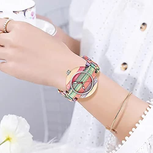 Dentily Wooden Watch for Women Handmade Colorful Quartz | Eco-Friendly Natural Wood (35mm Dial, Adjustable Band) thumbnail 6