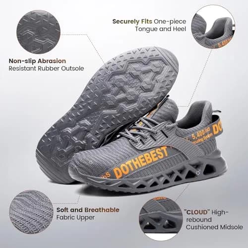 Furuian Steel Toe Shoes for Men Women | Slip-On Safety Work Shoes 6 Men/5.5 Women (Grey) thumbnail 5