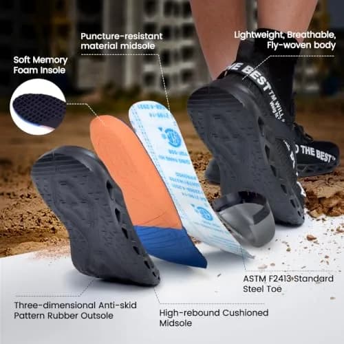 Furuian Steel Toe Shoes for Men Women | Slip-On Safety Work Shoes 6 Men/5.5 Women (Grey) thumbnail 6