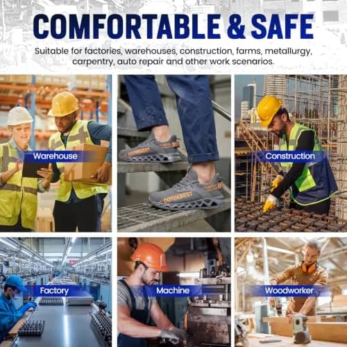 Furuian Steel Toe Shoes for Men Women | Slip-On Safety Work Shoes 6 Men/5.5 Women (Grey) thumbnail 7
