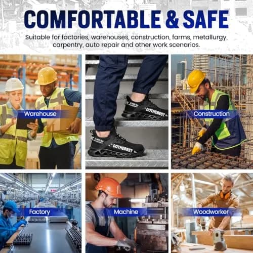 Furuian Safety Shoes Men Work Sneakers Steel Toe Lightweight Black 11.5/13 | Durable & Comfortable thumbnail 8