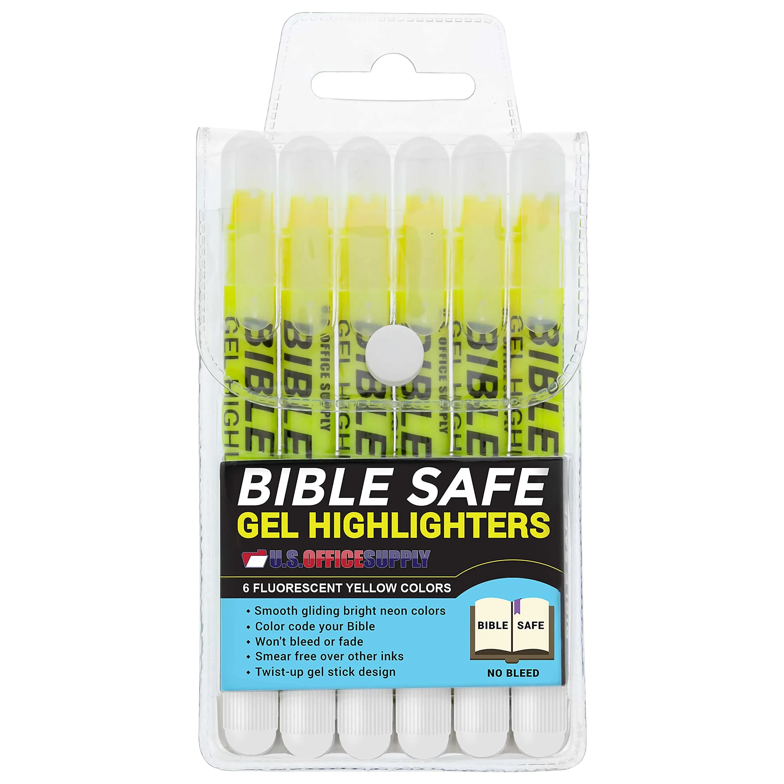 US Office Supply Bible Safe Highlighter Set of 6, Neon Yellow | No Bleed, Pastel Gel Markers for Bible & Journaling — Yellow