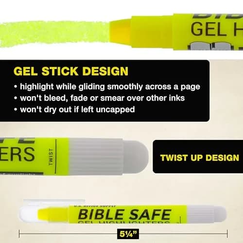US Office Supply Bible Safe Highlighter Set of 6, Neon Yellow | No Bleed, Pastel Gel Markers for Bible & Journaling thumbnail 3