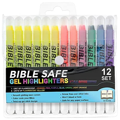 US Office Supply Bible Safe Highlighter Set of 12 | No Bleed Pastel Markers for Bible Study thumbnail 1
