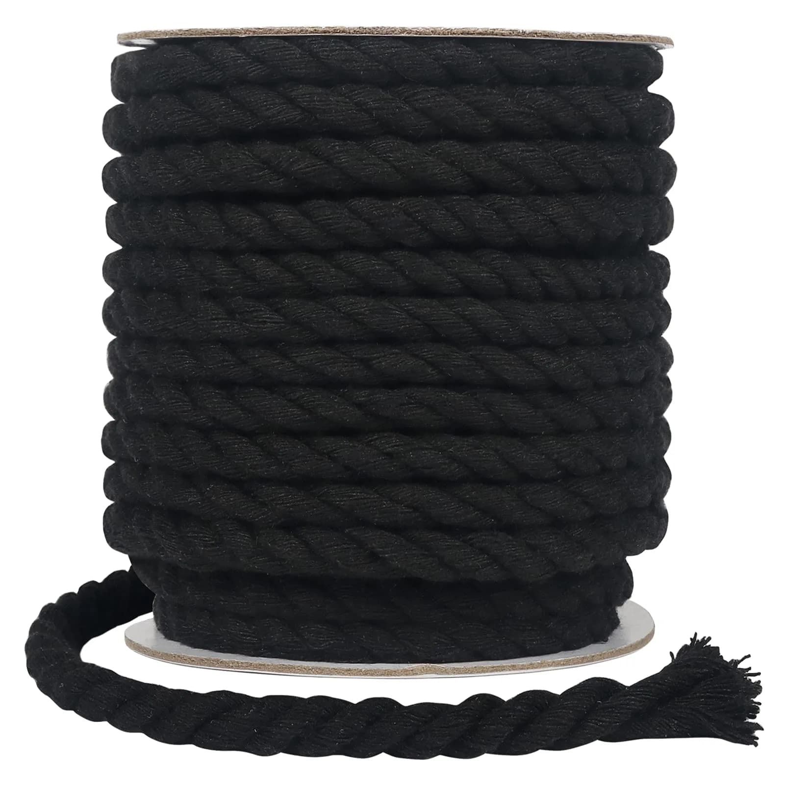 Tenn Well Black Macrame Cord 8mm (5/16 inch) x 18m (59 Feet) | Strong 3-Ply Twisted Cotton Rope for Crafts — Black