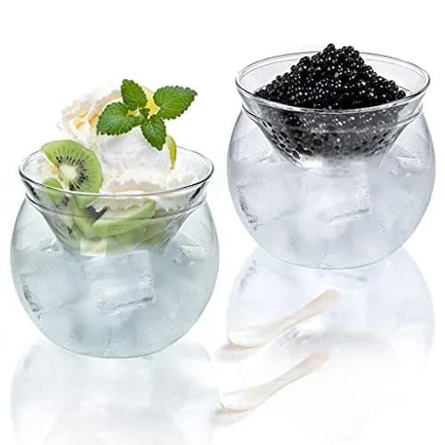 MDLUU 2-Pack Glass Caviar Chiller Server with Mother of Pearl Spoon, 16.9 oz (499 ml) Ice Bowl thumbnail 1