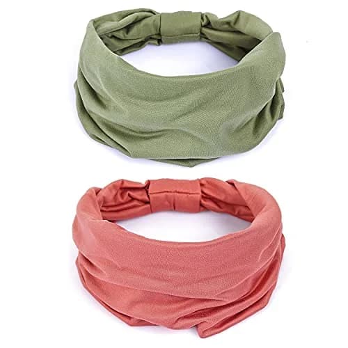 GiLi 2 Pack Wide Headbands for Women 5.5-inch | Soft Cotton, Non Slip, Sweat Wicking (Green, Pink) thumbnail 1