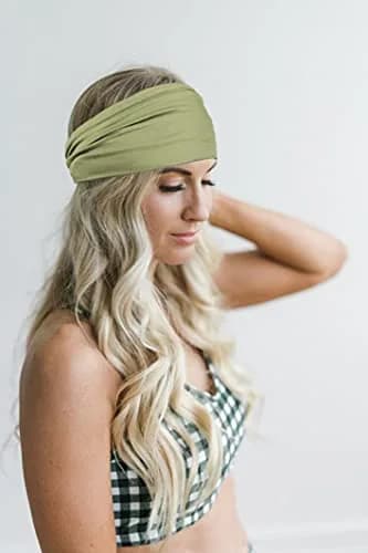 GiLi 2 Pack Wide Headbands for Women 5.5-inch | Soft Cotton, Non Slip, Sweat Wicking (Green, Pink) thumbnail 2