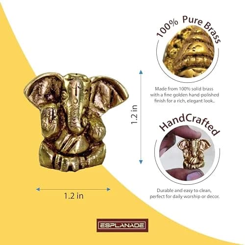 eSplanade Brass Ganesha Idol 3.5cm (1.38") | Handmade for Car Dashboard & Desk Decor thumbnail 2
