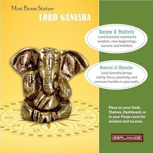eSplanade Brass Ganesha Idol 3.5cm (1.38") | Handmade for Car Dashboard & Desk Decor thumbnail 3