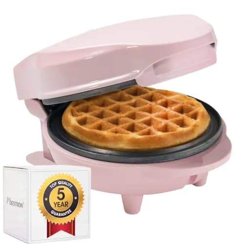 Bestron Mini-Waffeleisen für klassische Waffeln | Retro Design, 550 Watt, Pink thumbnail 1