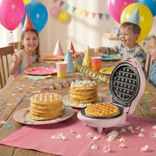 Bestron Mini-Waffeleisen für klassische Waffeln | Retro Design, 550 Watt, Pink thumbnail 5
