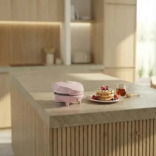 Bestron Mini-Waffeleisen für klassische Waffeln | Retro Design, 550 Watt, Pink thumbnail 6