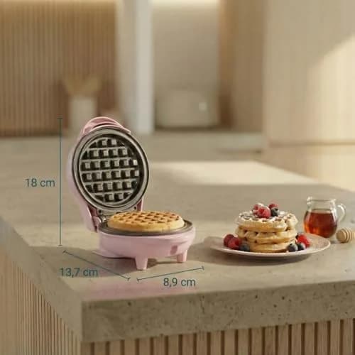 Bestron Mini-Waffeleisen für klassische Waffeln | Retro Design, 550 Watt, Pink thumbnail 2