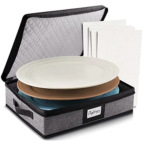 STORAGEBUD Platter Storage Case, Hard Shell, Quilted & Stackable 16"x 12.5"x 3.5" | Protect Fine China thumbnail 1