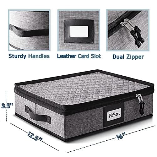STORAGEBUD Platter Storage Case, Hard Shell, Quilted & Stackable 16"x 12.5"x 3.5" | Protect Fine China thumbnail 3