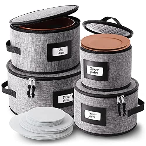 STORAGEBUD Fine China Storage Containers Hard Shell 4 Piece | Stackable Dish Organizer with Dividers thumbnail 1