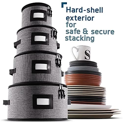 STORAGEBUD Fine China Storage Containers Hard Shell 4 Piece | Stackable Dish Organizer with Dividers thumbnail 4