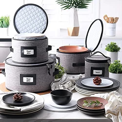 STORAGEBUD Fine China Storage Containers Hard Shell 4 Piece | Stackable Dish Organizer with Dividers thumbnail 6