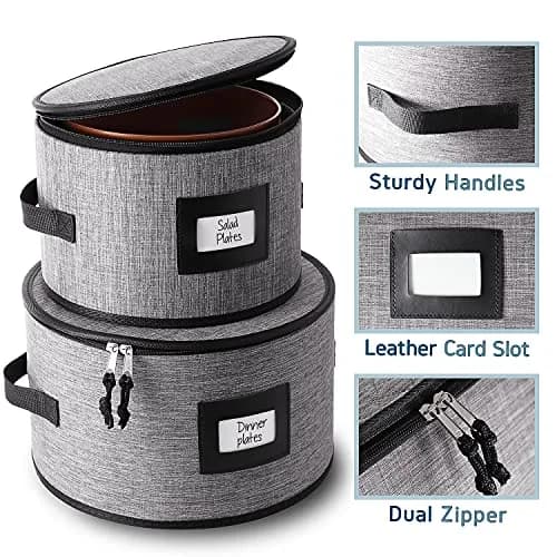 STORAGEBUD Fine China Storage Containers Hard Shell 4 Piece | Stackable Dish Organizer with Dividers thumbnail 3