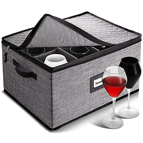 STORAGEBUD Wine Glass Storage Box with Dividers 12 Cups | Padded & Stackable for Moving & Seasonal Storage thumbnail 1