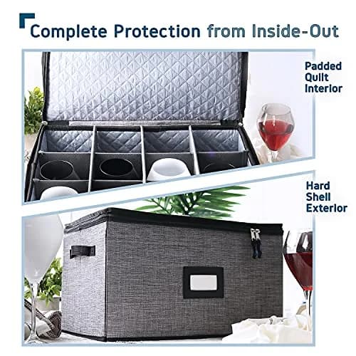 STORAGEBUD Wine Glass Storage Box with Dividers 12 Cups | Padded & Stackable for Moving & Seasonal Storage thumbnail 5