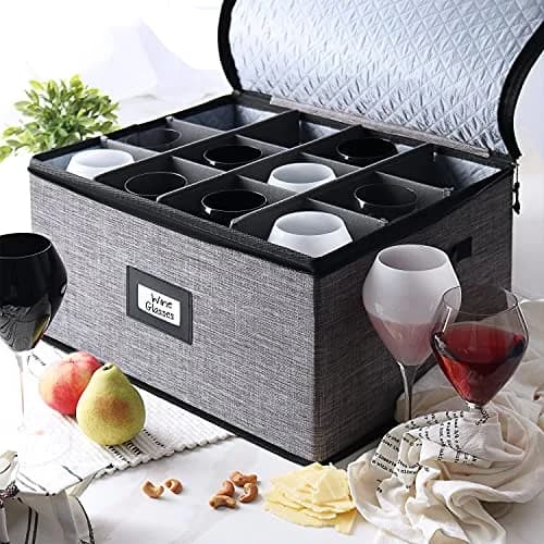 STORAGEBUD Wine Glass Storage Box with Dividers 12 Cups | Padded & Stackable for Moving & Seasonal Storage thumbnail 6