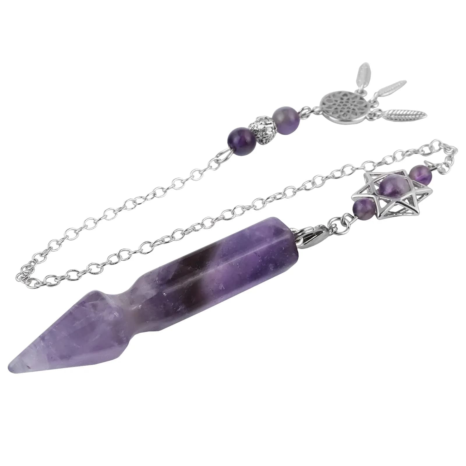 SUNYIK Amethyst Healing Crystal Point Pendulum 2.4'' | Divination & Protection with Unique Dreamcatcher