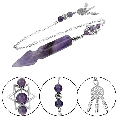 SUNYIK Amethyst Healing Crystal Point Pendulum 2.4'' | Divination & Protection with Unique Dreamcatcher thumbnail 4