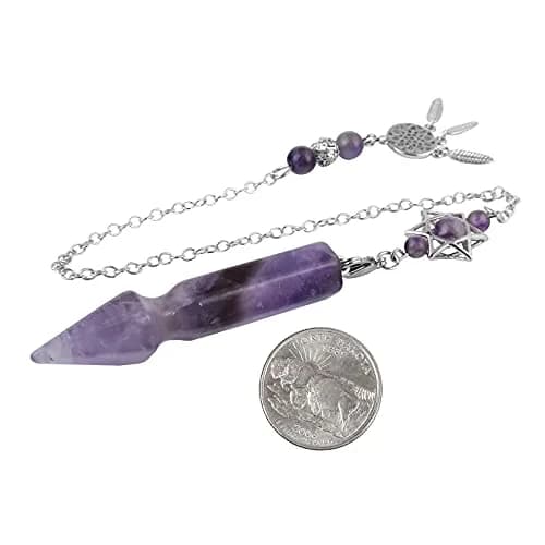 SUNYIK Amethyst Healing Crystal Point Pendulum 2.4'' | Divination & Protection with Unique Dreamcatcher thumbnail 5