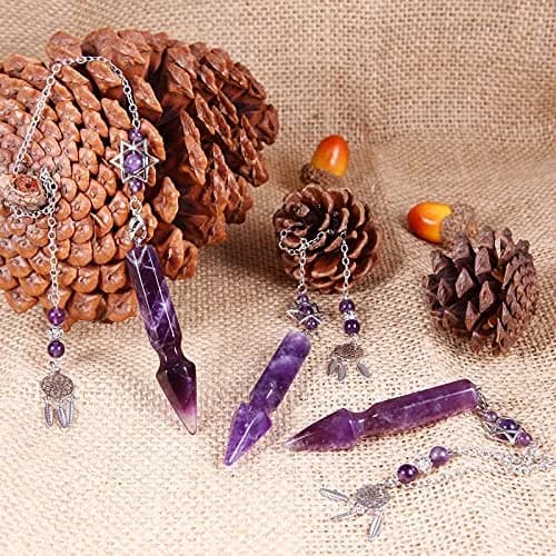 SUNYIK Amethyst Healing Crystal Point Pendulum 2.4'' | Divination & Protection with Unique Dreamcatcher thumbnail 6