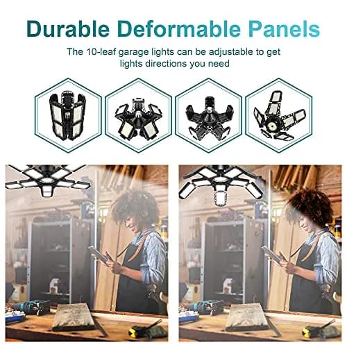 Nexillumi 2-Pack Led Garage Light 180W | 36,000LM Bright Ceiling LED with E26/E27 Base, 6000K Daylight, Adjustable Panels for Garage & Workshop thumbnail 4