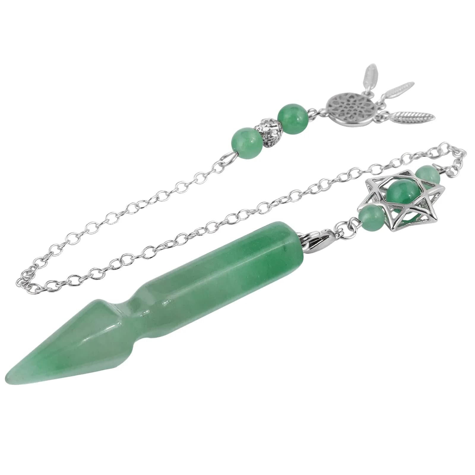 SUNYIK Rock Quartz Healing Crystal Point Pendulum for Dowsing Divination | Hexagonal Star & Dreamcatcher Necklace — #1-green