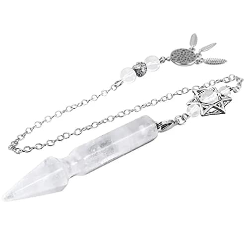 SUNYIK Rock Quartz Healing Crystal Point Pendulum for Dowsing Divination | Hexagonal Star & Dreamcatcher Necklace thumbnail 1