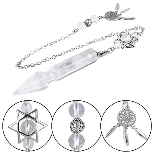 SUNYIK Rock Quartz Healing Crystal Point Pendulum for Dowsing Divination | Hexagonal Star & Dreamcatcher Necklace thumbnail 4