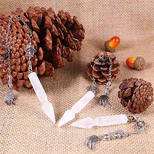 SUNYIK Rock Quartz Healing Crystal Point Pendulum for Dowsing Divination | Hexagonal Star & Dreamcatcher Necklace thumbnail 6