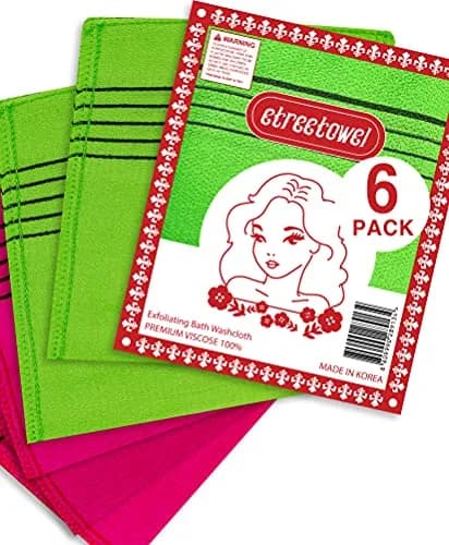 etreetowel Korean Exfoliating Bath Washcloth Mitt 6-Pack | Premium Viscose Rayon, Anti-Shrink - main product image