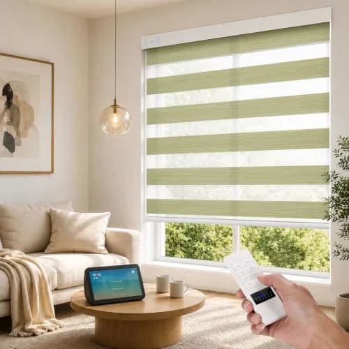 ACMEART Motorized Light Filtering Zebra Blinds with Remote, Lemon Green | Smart Window Shades for India thumbnail 1