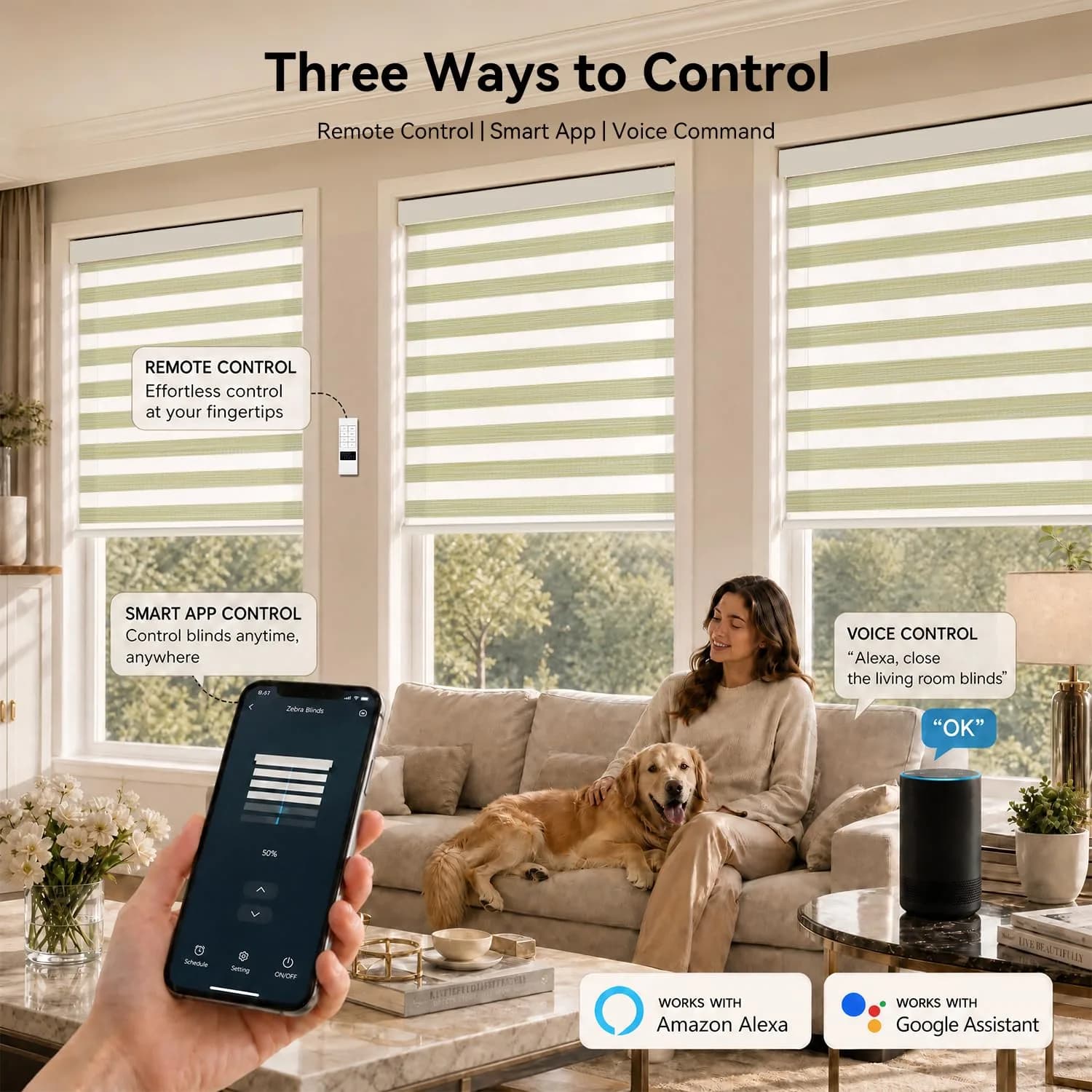 ACMEART Motorized Light Filtering Zebra Blinds with Remote, Lemon Green | Smart Window Shades for India - view 3