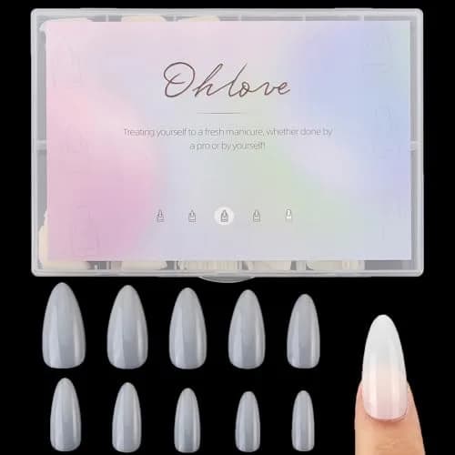 Ohlove False Nail Tips 500Pcs Medium Almond Full Cover Clear Acrylic Nails for DIY Nail Art, 10 Sizes thumbnail 1