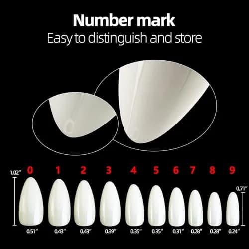 Ohlove False Nail Tips 500Pcs Medium Almond Full Cover Clear Acrylic Nails for DIY Nail Art, 10 Sizes thumbnail 2